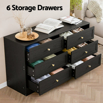 Artiss 6 Chest of Drawers Tallboy Cabinet - LEIF Black-Furniture > Bedroom > Dressers-PEROZ Accessories