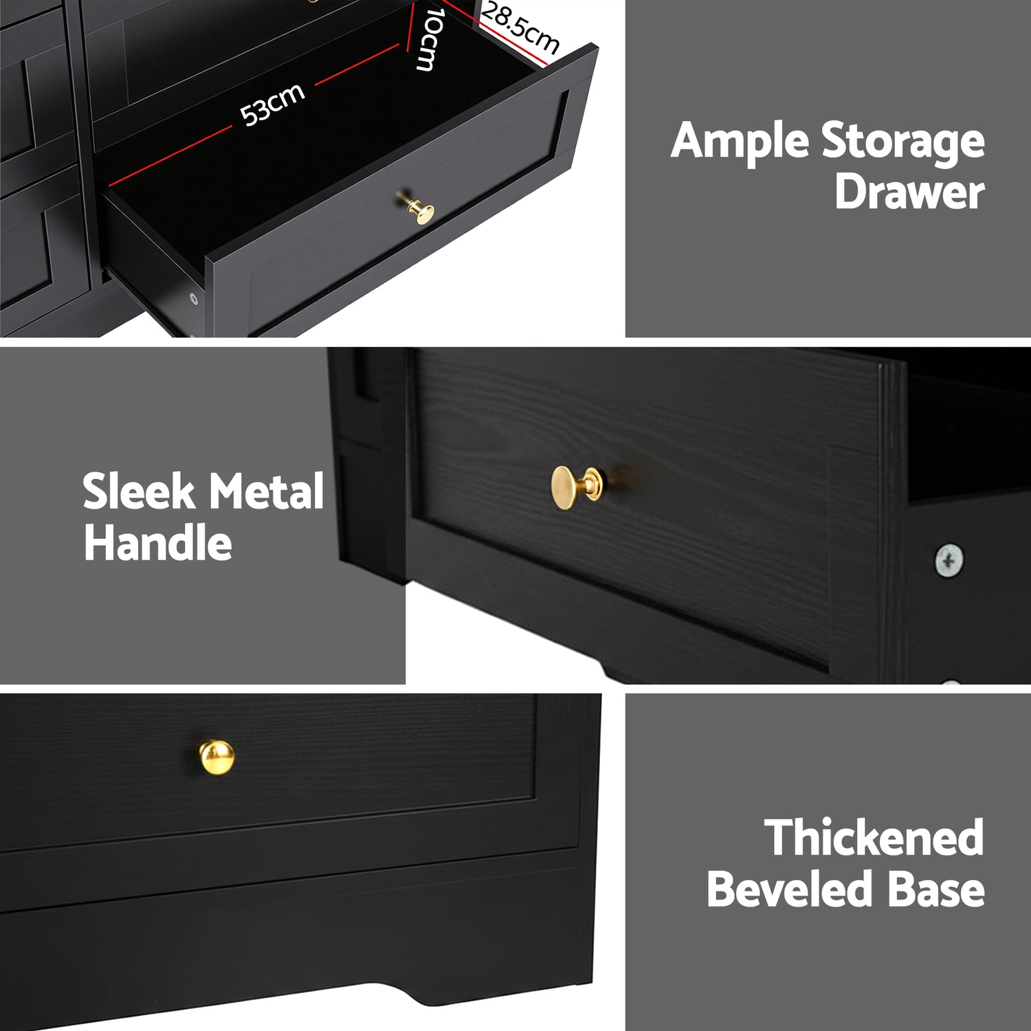 Artiss 6 Chest of Drawers Tallboy Cabinet - LEIF Black-Furniture > Bedroom > Dressers-PEROZ Accessories