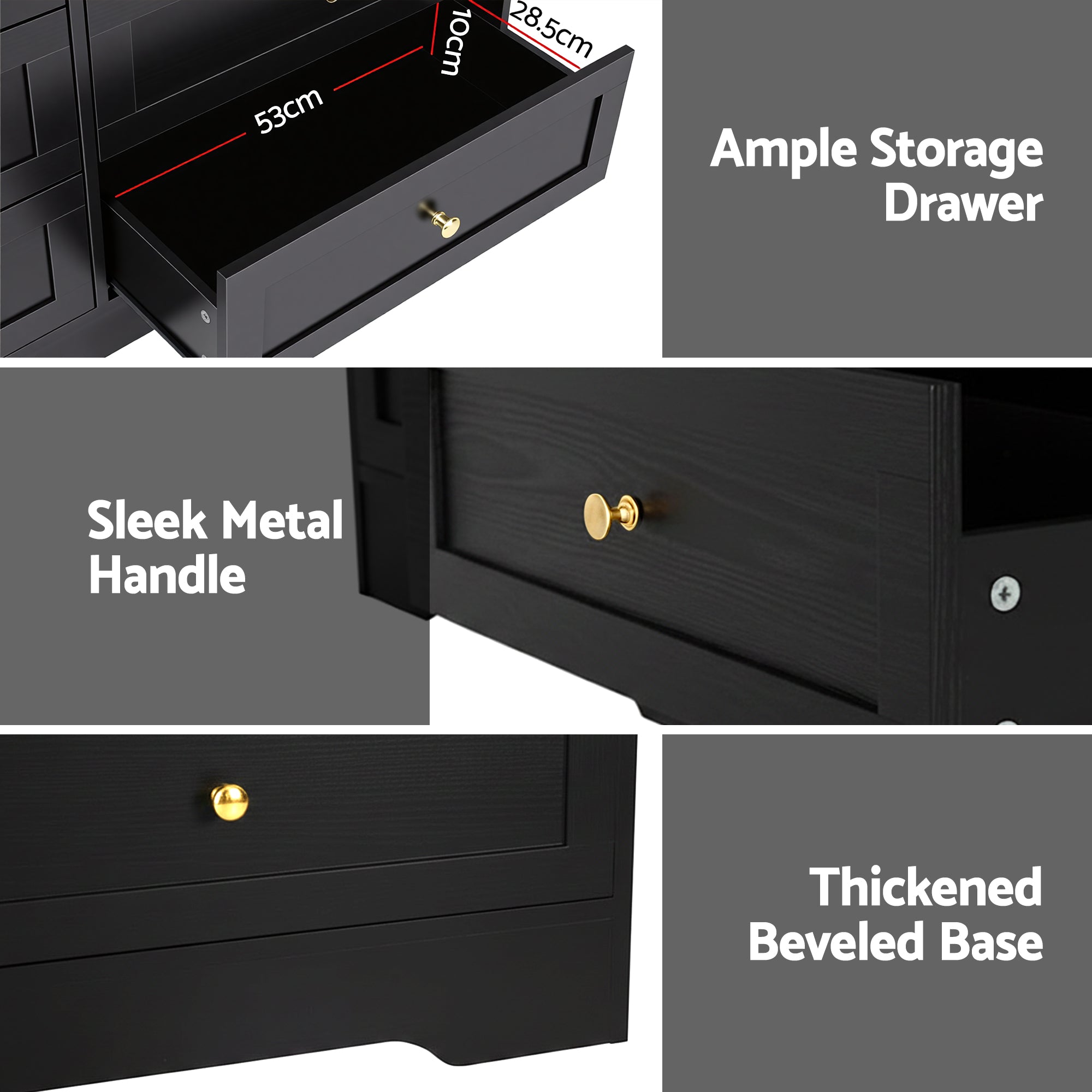 Artiss 6 Chest of Drawers Tallboy Cabinet - LEIF Black-Furniture > Bedroom > Dressers-PEROZ Accessories