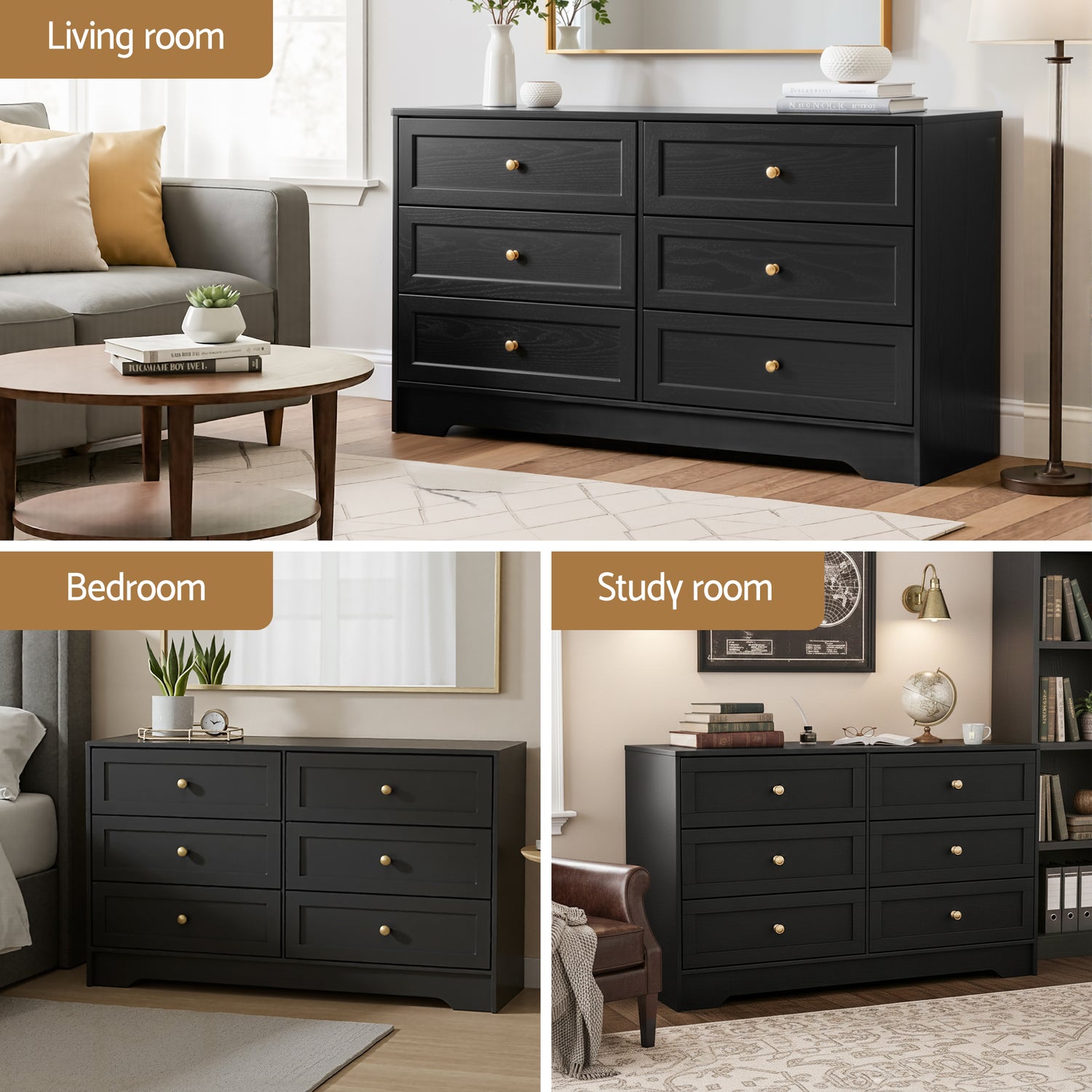 Artiss 6 Chest of Drawers Tallboy Cabinet - LEIF Black-Furniture > Bedroom > Dressers-PEROZ Accessories