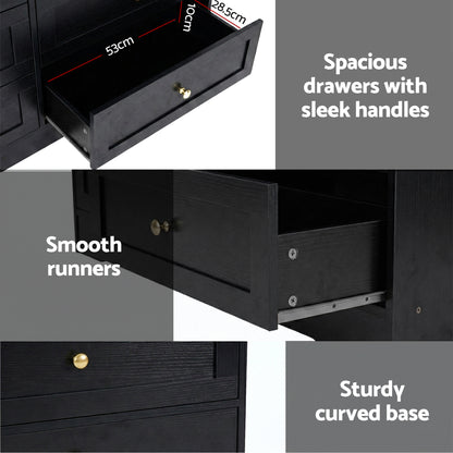 Artiss 6 Chest of Drawers Tallboy Cabinet - LEIF Black-Furniture > Bedroom > Dressers-PEROZ Accessories