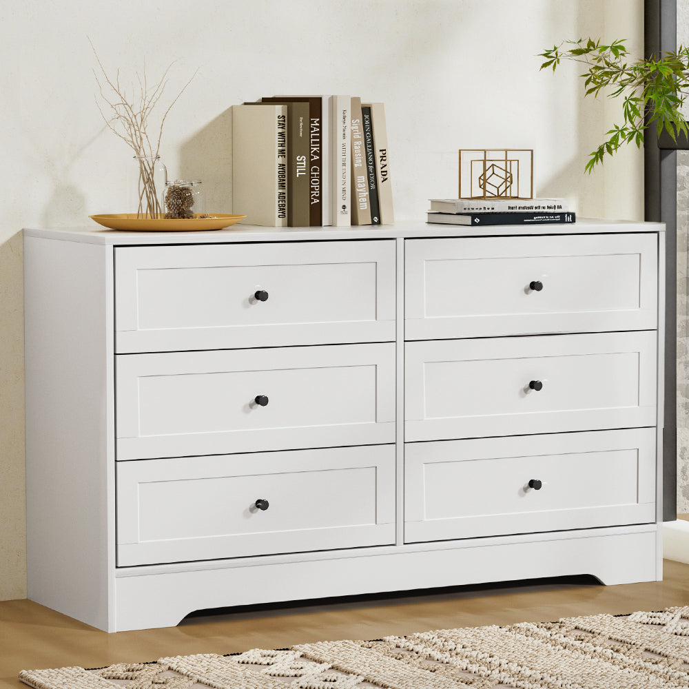 Artiss 6 Chest of Drawers - LEIF White-Furniture &gt; Bedroom-PEROZ Accessories