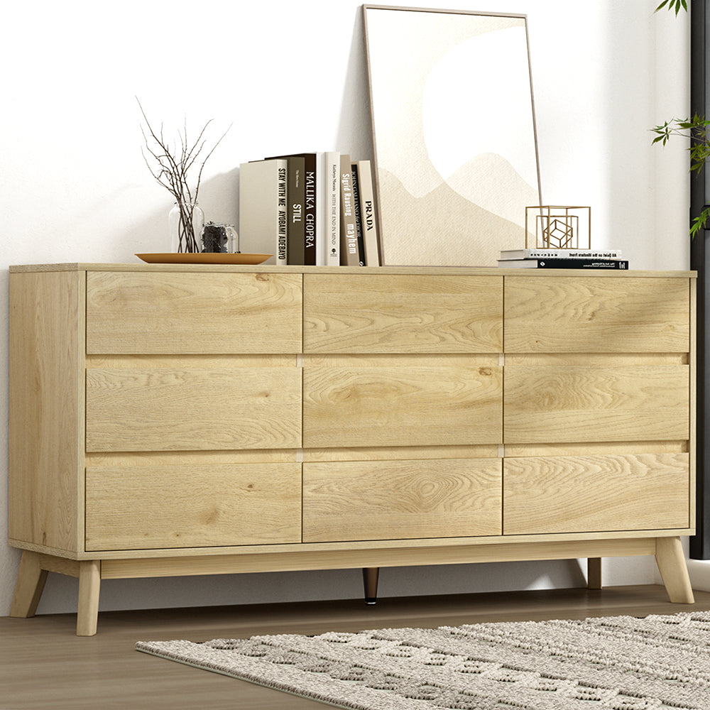 Artiss 9 Chest of Drawers Tallboy Cabinet - XAVI Pine-Furniture &gt; Bedroom-PEROZ Accessories