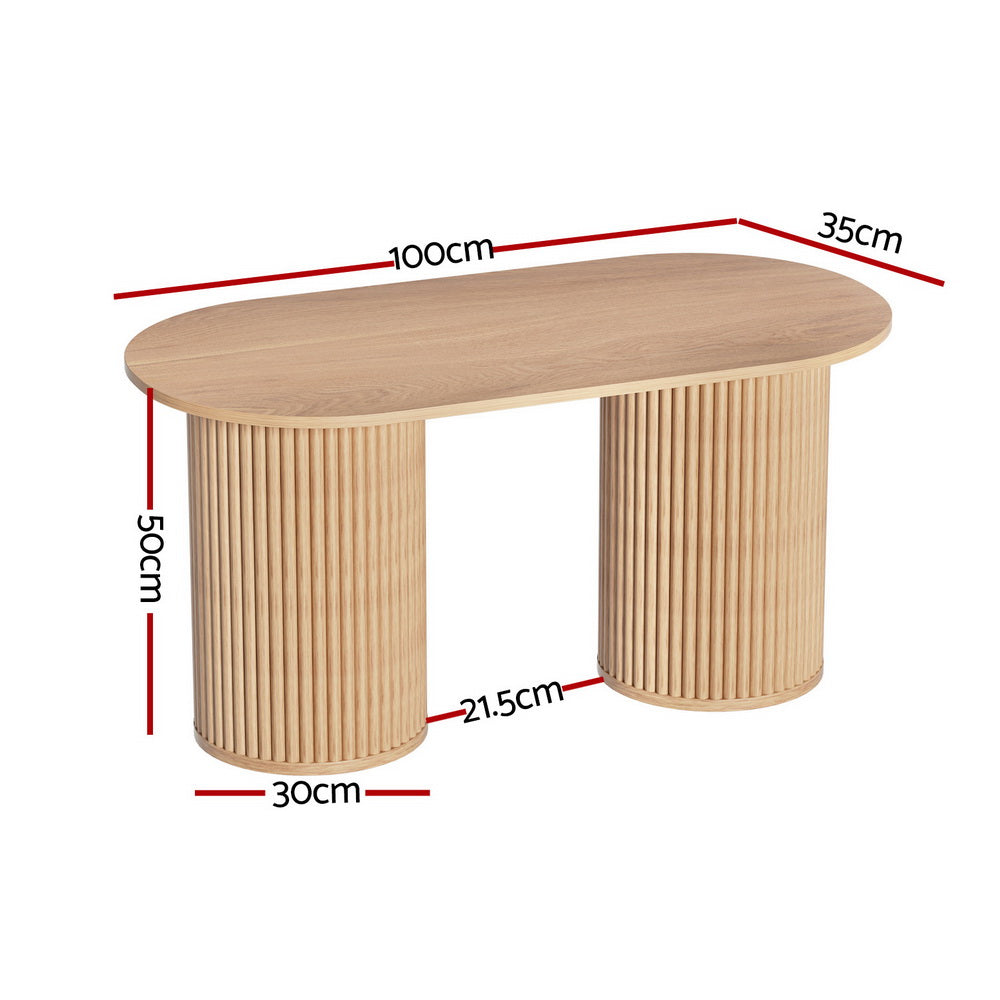 Artiss Coffee Table Oval 100CM Pine Samuel-Furniture &gt; Living Room-PEROZ Accessories