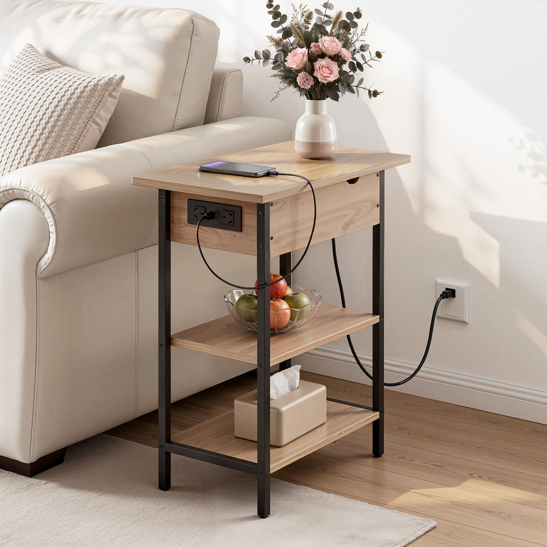 Artiss Coffee Table Side Bedside End Table Charging Station Flip-Top Storage 60cm Wood-Furniture > Living Room > Coffee Tables-PEROZ Accessories
