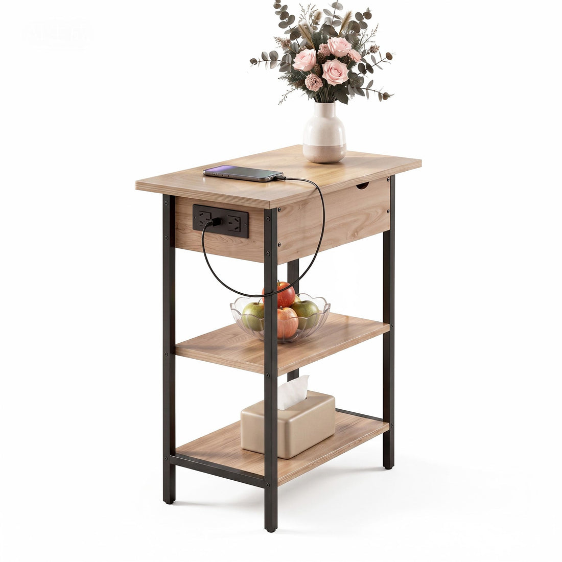 Artiss Coffee Table Side Bedside End Table Charging Station Flip-Top Storage 60cm Wood-Furniture > Living Room > Coffee Tables-PEROZ Accessories