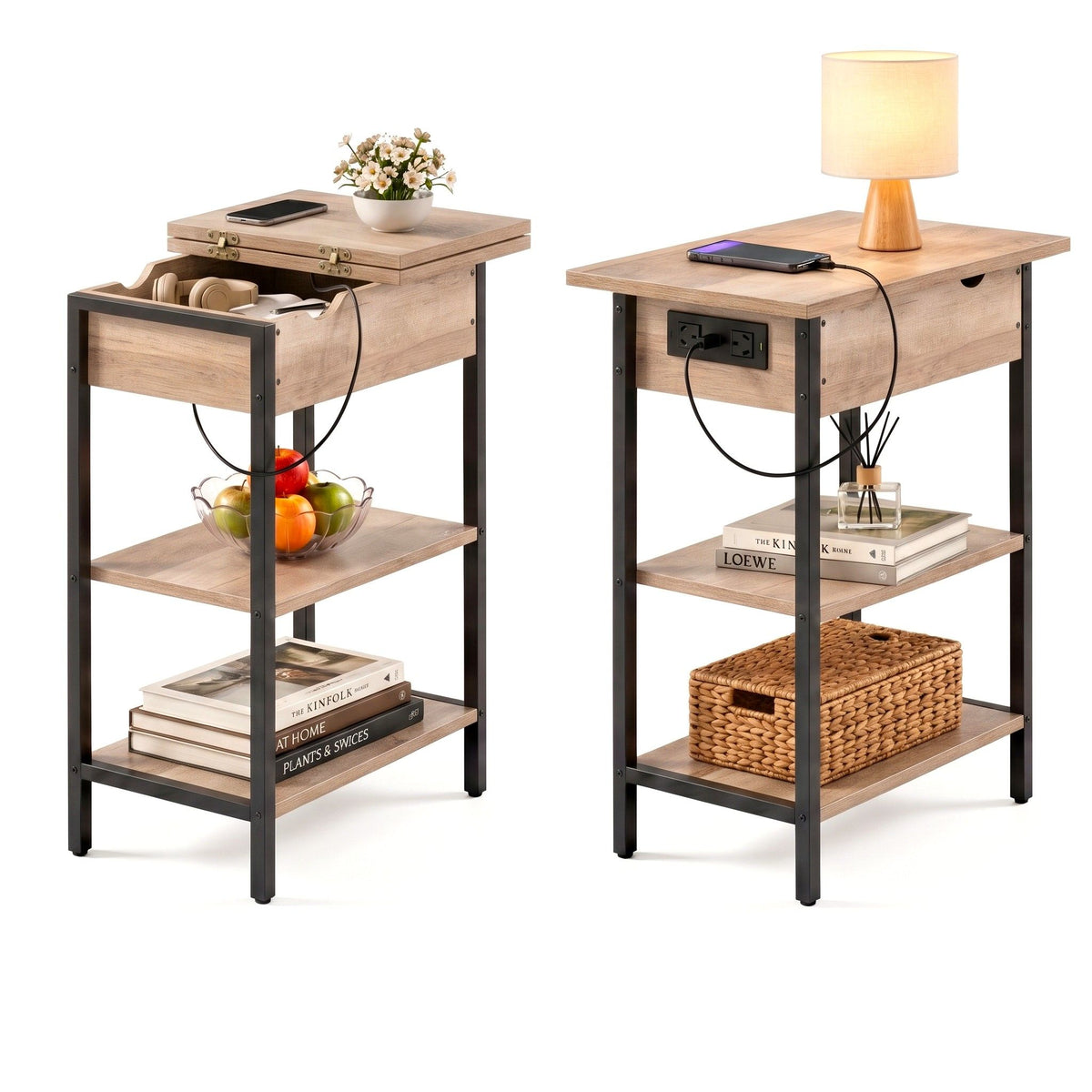 Artiss Coffee Table Set Of 2 Side Bedside End Table Charging Station Flip-Top Storage 60cm Wood-Furniture > Living Room > Coffee Tables-PEROZ Accessories
