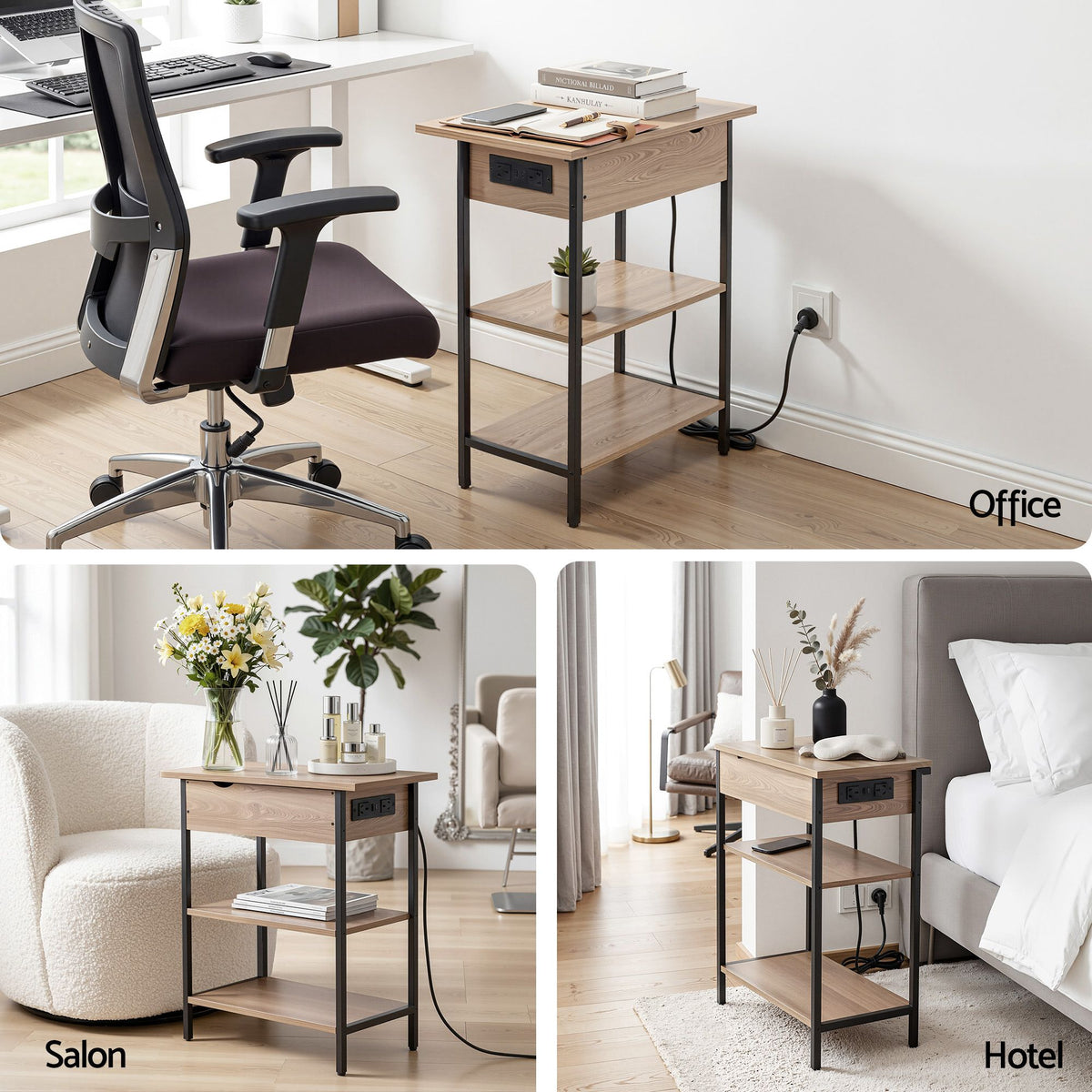 Artiss Coffee Table Set Of 2 Side Bedside End Table Charging Station Flip-Top Storage 60cm Wood-Furniture > Living Room > Coffee Tables-PEROZ Accessories