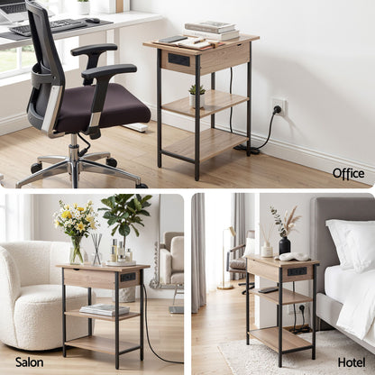 Artiss Coffee Table Set Of 2 Side Bedside End Table Charging Station Flip-Top Storage 60cm Wood-Furniture > Living Room > Coffee Tables-PEROZ Accessories