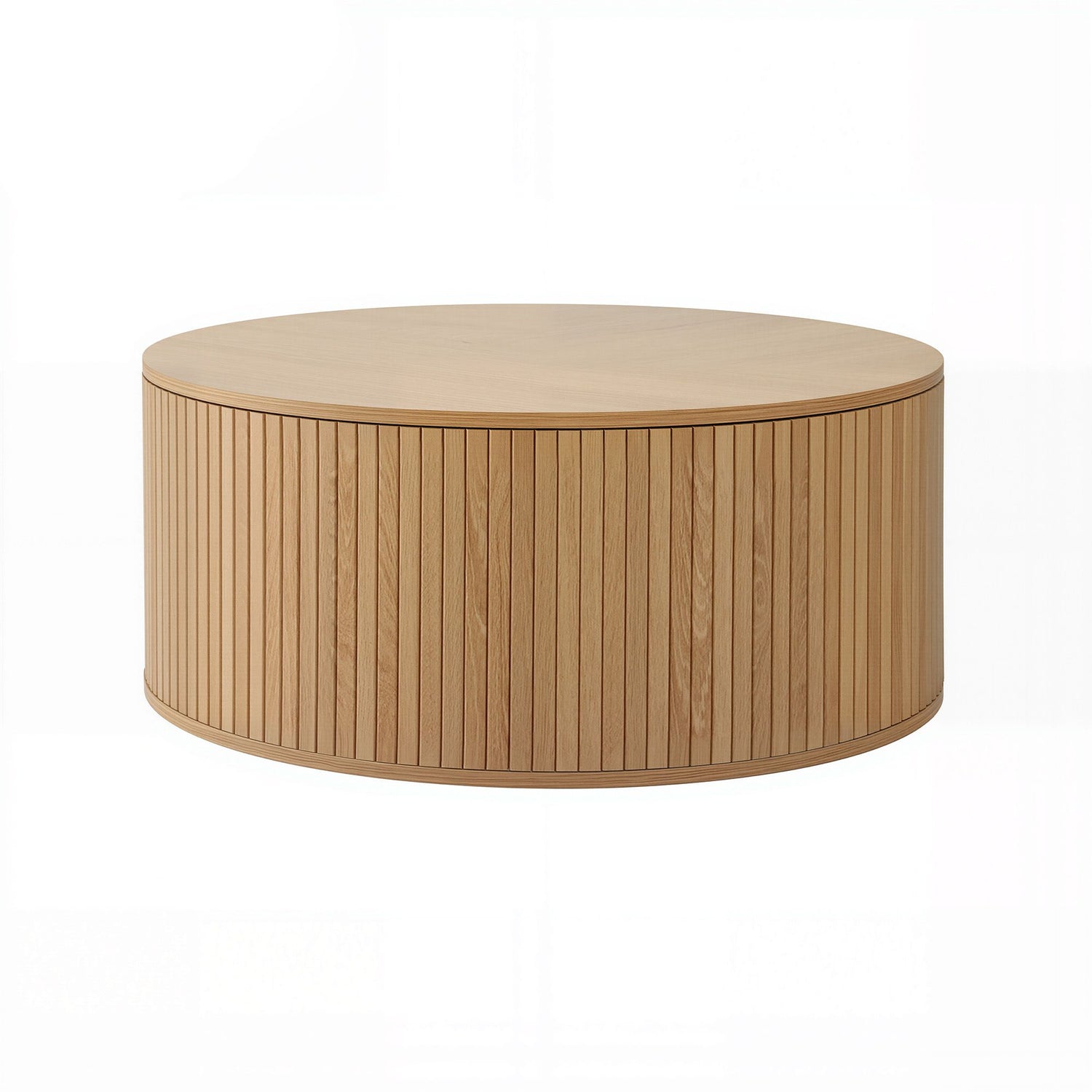 Artiss Round Coffee Table Storage Fluted Center Table Living Room Office 80cm Wood
