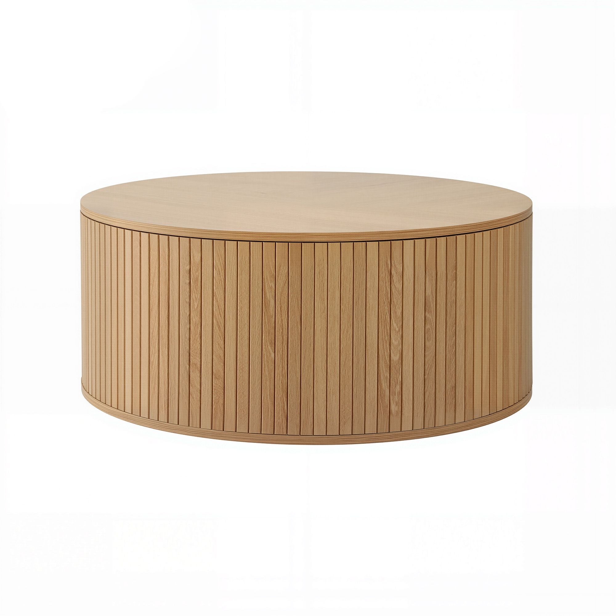 Artiss Round Coffee Table Storage Fluted Center Table Living Room Office 80cm Wood