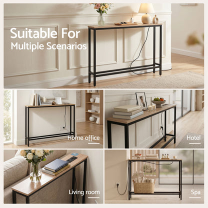 Artiss Set of 2 Narrow Sofa Console Tables with Charging Station, Wood-Furniture > Living Room > Side Tables-PEROZ Accessories
