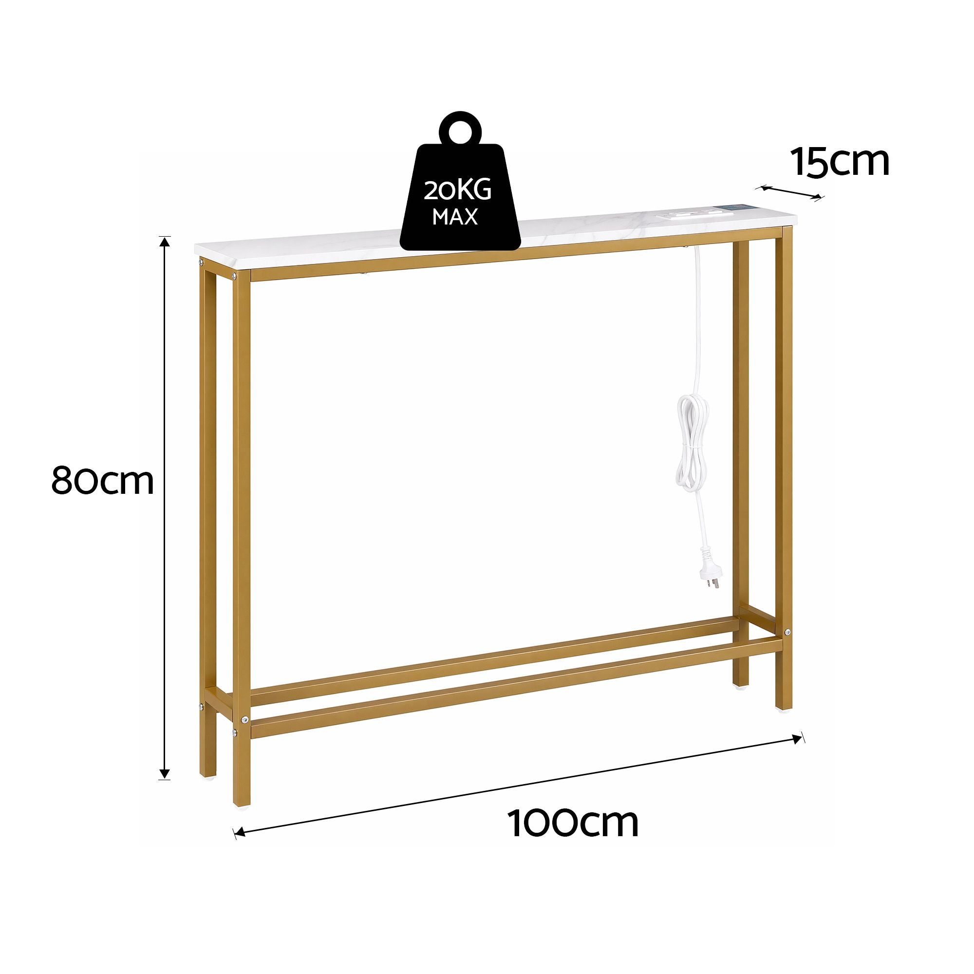 Artiss Console Table Entryway Hallway Display Desk Charging Station Marble Finish White &amp; Gold