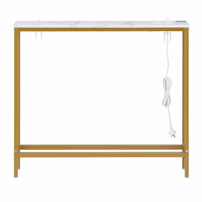 Artiss Console Table Entryway Hallway Display Desk Charging Station Marble Finish White &amp; Gold