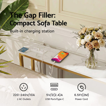 Artiss Console Table Entryway Hallway Display Desk Charging Station Marble Finish White &amp; Gold