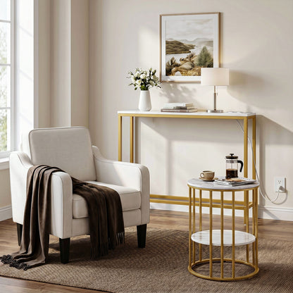 Artiss Console Table Entryway Hallway Display Desk Charging Station Marble Finish White &amp; Gold