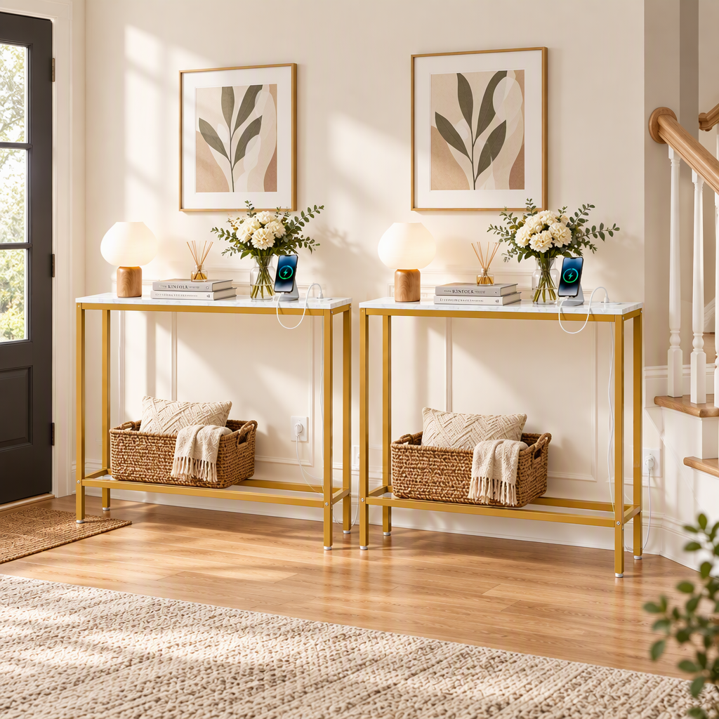 Artiss Console Table Set of 2 with Charging Station Narrow Hallway Table