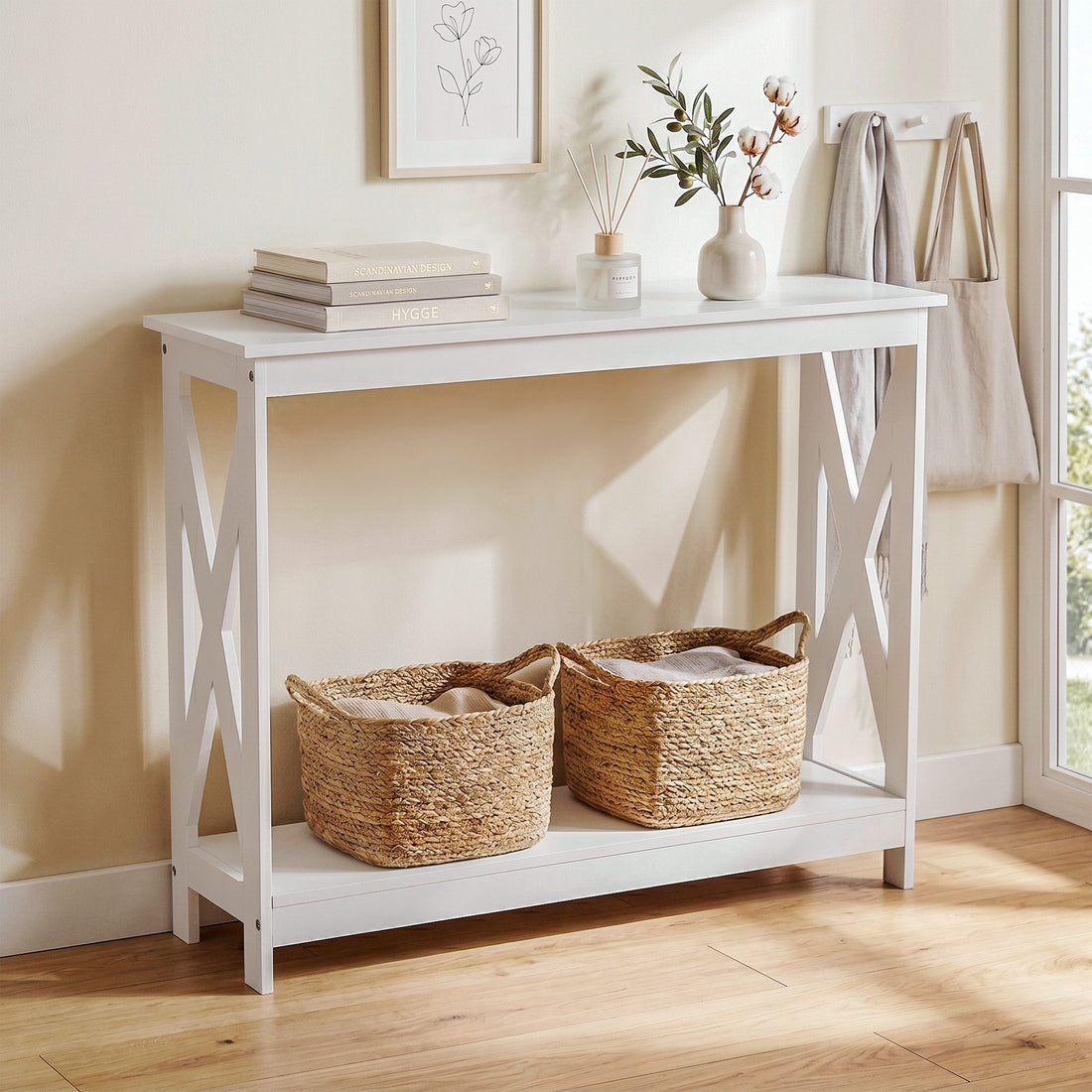 Artiss Console Table Entryway Hallway Display 2-Tier Narrow Sofa Table 100CM White-Furniture > Living Room > Side Tables-PEROZ Accessories