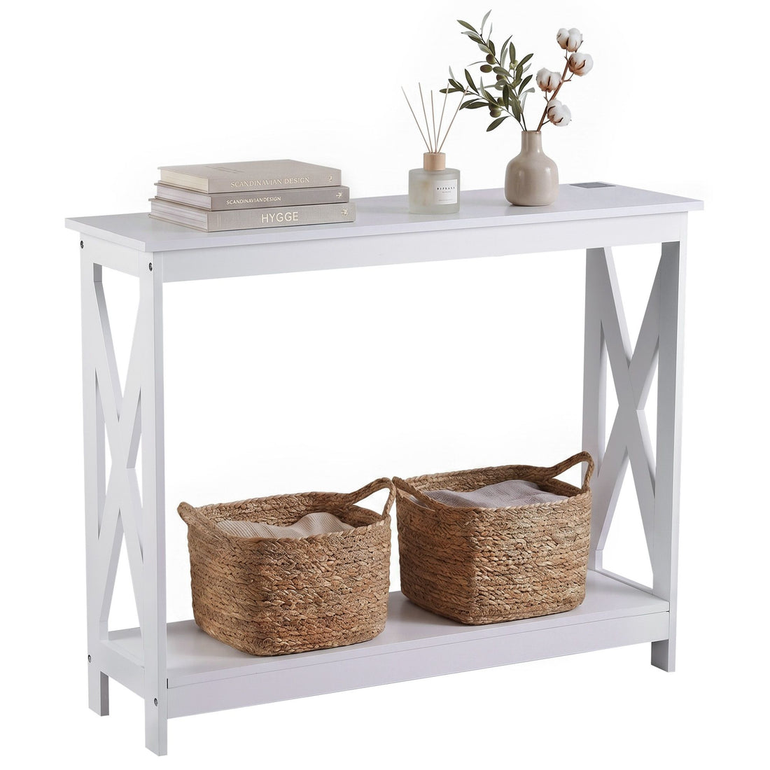 Artiss Console Table Entryway Hallway Display 2-Tier Narrow Sofa Table 100CM White-Furniture > Living Room > Side Tables-PEROZ Accessories