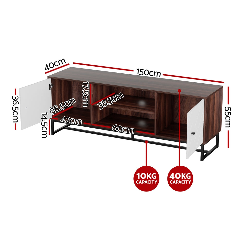 Artiss TV Unit 150cm Storage Shelves Walnut White-Furniture &gt; Living Room &gt; TV Units-PEROZ Accessories