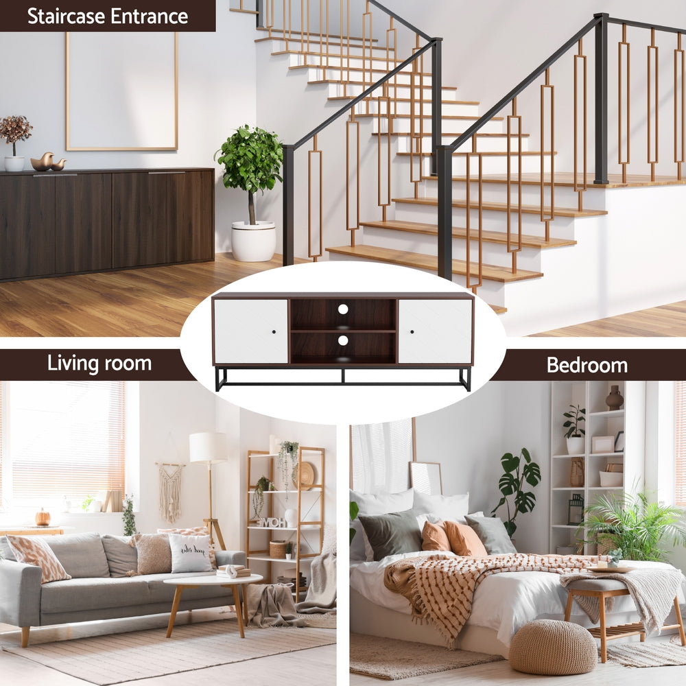 Artiss TV Unit 150cm Storage Shelves Walnut White-Furniture &gt; Living Room &gt; TV Units-PEROZ Accessories