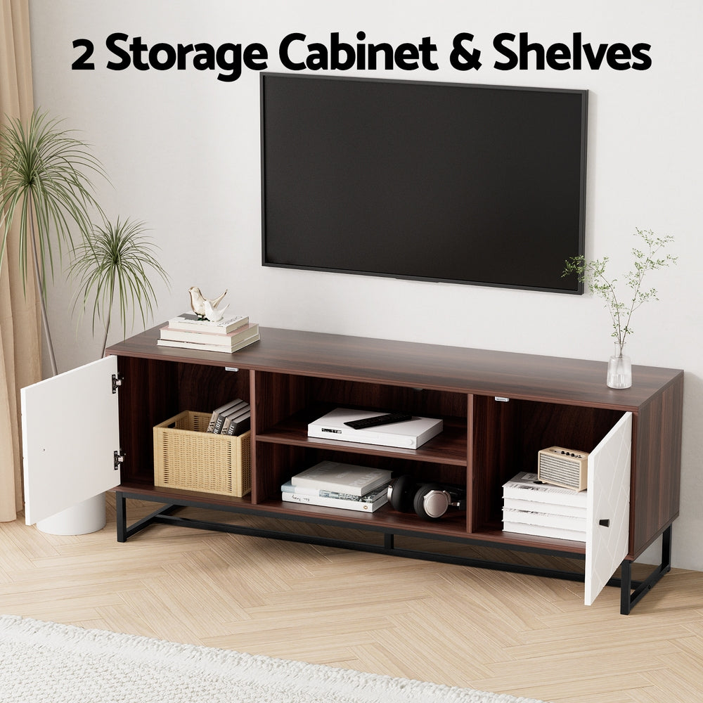 Artiss TV Unit 150cm Storage Shelves Walnut White-Furniture &gt; Living Room &gt; TV Units-PEROZ Accessories