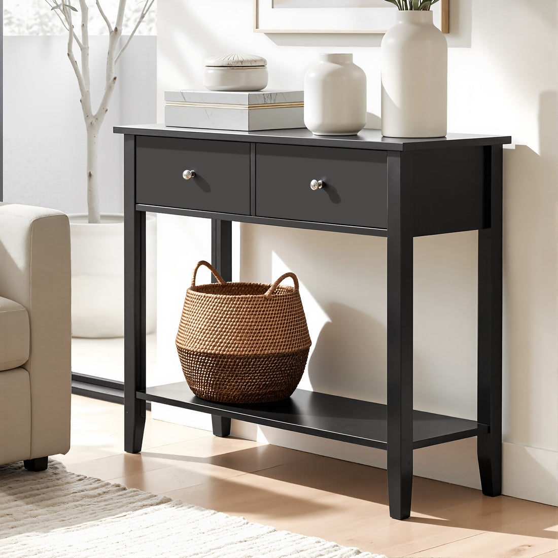 Artiss Console Table Hallway Sofa Entryway Entrance 2 Drawers 80CM Black-Furniture > Living Room > Side Tables-PEROZ Accessories