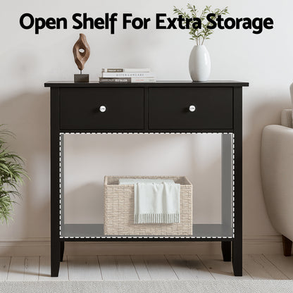Artiss Console Table Hallway Sofa Entryway Entrance 2 Drawers 80CM Black-Furniture > Living Room > Side Tables-PEROZ Accessories