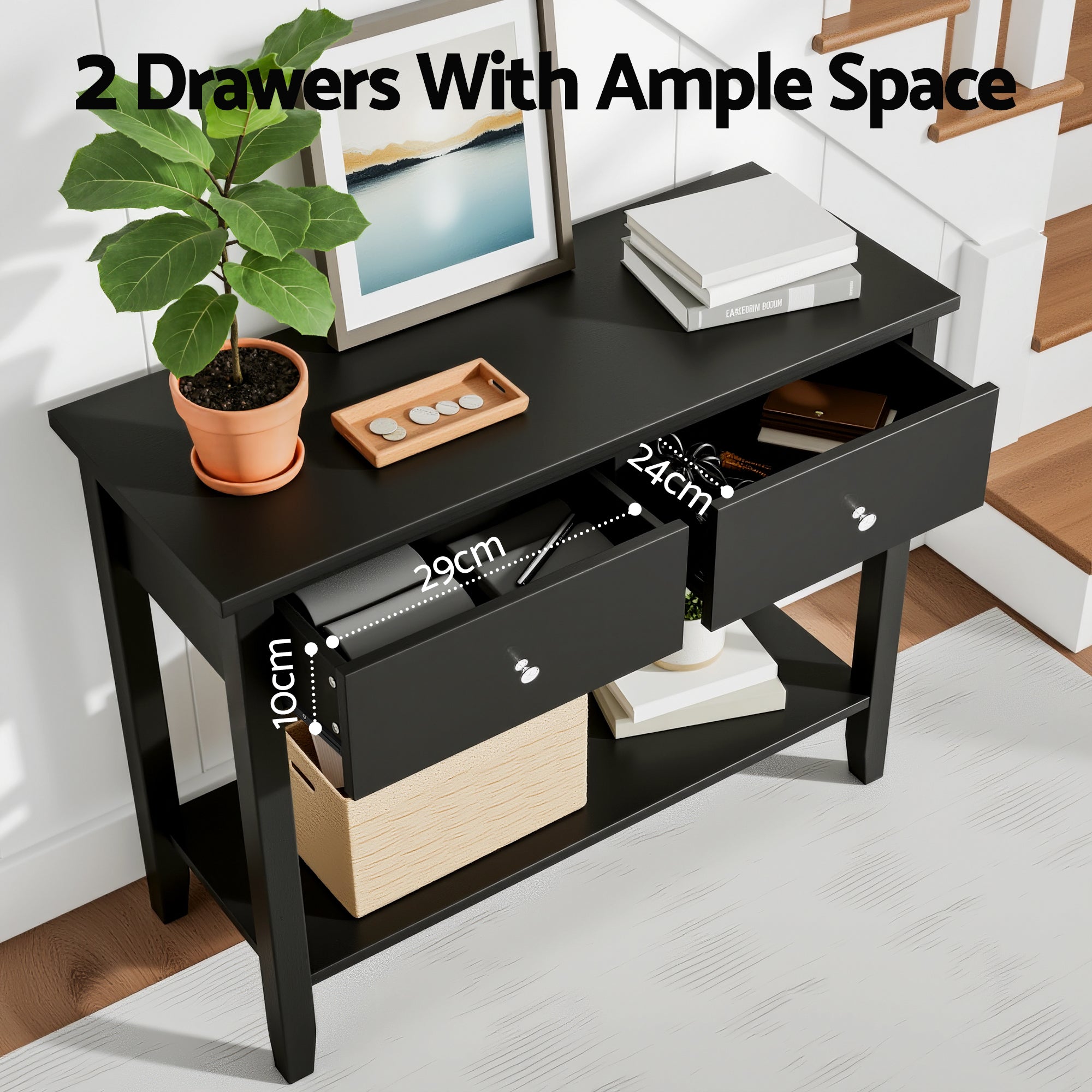 Artiss Console Table Hallway Sofa Entryway Entrance 2 Drawers 80CM Black-Furniture > Living Room > Side Tables-PEROZ Accessories