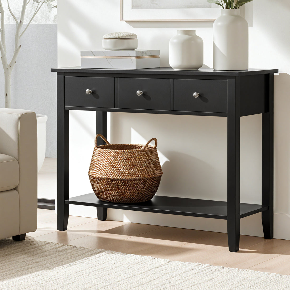Artiss Console Table Hallway Sofa Entryway Entrance 3 Drawers 100CM Black-Furniture > Living Room > Side Tables-PEROZ Accessories