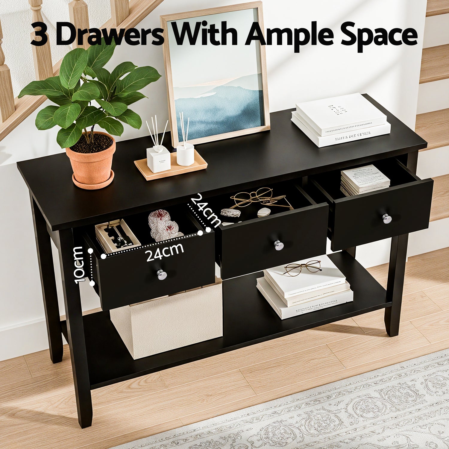 Artiss Console Table Hallway Sofa Entryway Entrance 3 Drawers 100CM Black-Furniture > Living Room > Side Tables-PEROZ Accessories