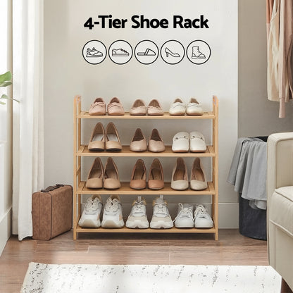 Artiss 4 Tier Shoe Rack Bamboo Storage Organiser Pine-Furniture > Living Room > Shoe Storage-PEROZ Accessories