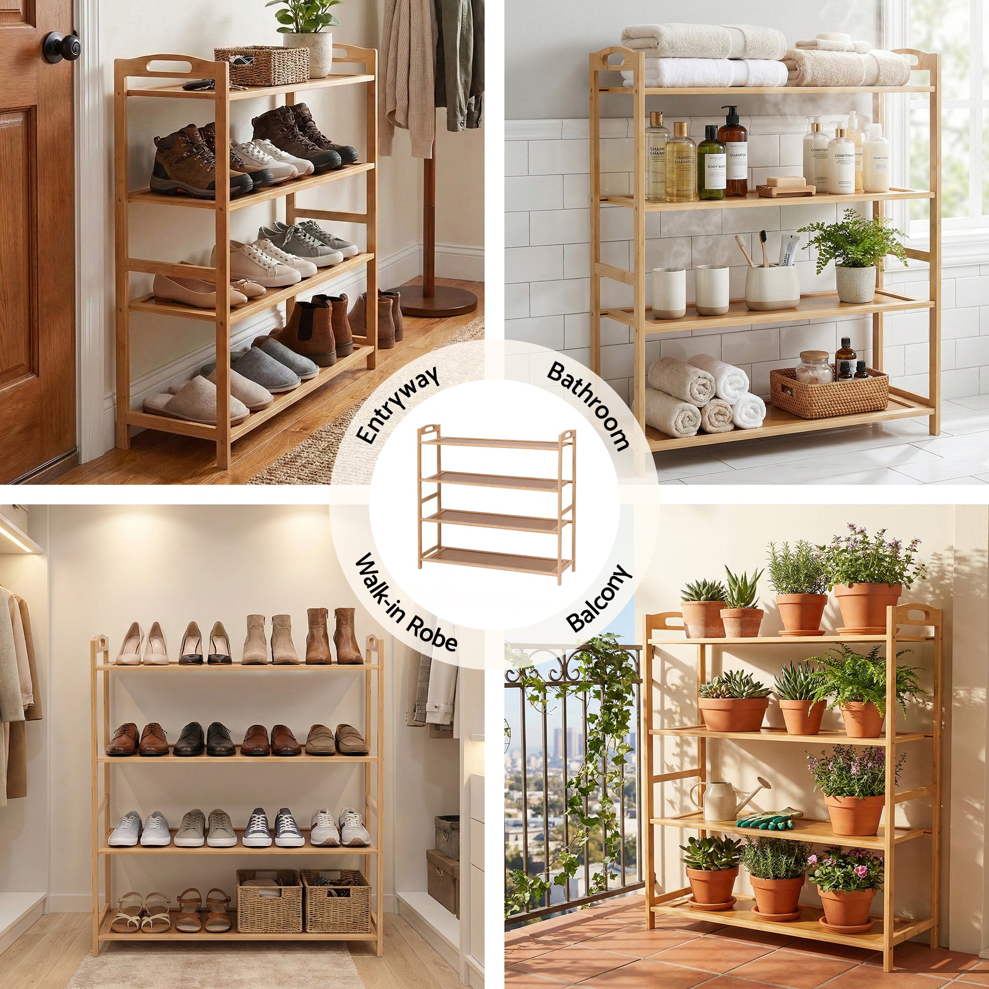 Artiss 4 Tier Shoe Rack Bamboo Storage Organiser Pine-Furniture > Living Room > Shoe Storage-PEROZ Accessories