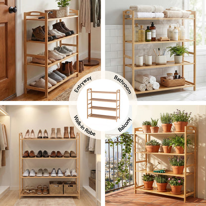 Artiss 4 Tier Shoe Rack Bamboo Storage Organiser Pine-Furniture > Living Room > Shoe Storage-PEROZ Accessories