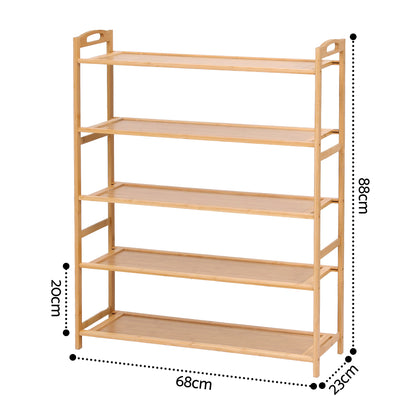 Artiss 5 Tier Shoe Rack Bamboo Storage Organiser Pine-Furniture > Living Room > Shoe Storage-PEROZ Accessories