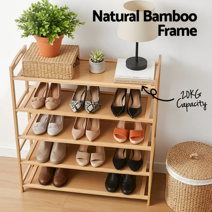 Artiss 5 Tier Shoe Rack Bamboo Storage Organiser Pine-Furniture > Living Room > Shoe Storage-PEROZ Accessories