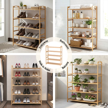 Artiss 5 Tier Shoe Rack Bamboo Storage Organiser Pine-Furniture > Living Room > Shoe Storage-PEROZ Accessories