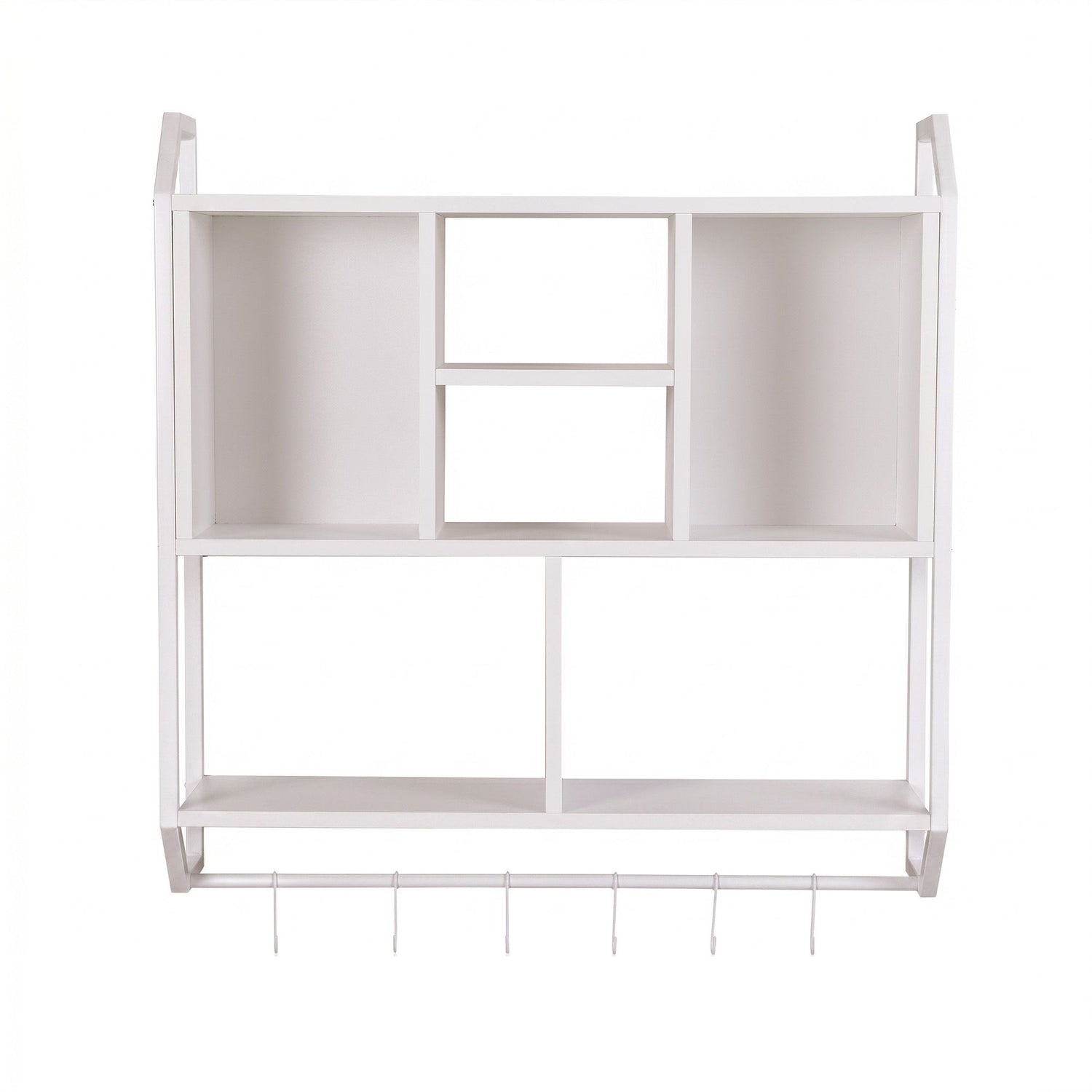 Artiss Floating Wall Shelf 6 Hooks Wall Mounted Storage Cubby Rack 73.5x74CM White
