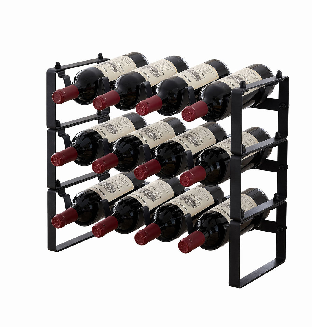 Artiss 3-Tier Wine Rack Metal Freestanding 12 Bottles Modular Countertop Wine Display Shelf Black-Furniture > Dining > Wine Racks-PEROZ Accessories