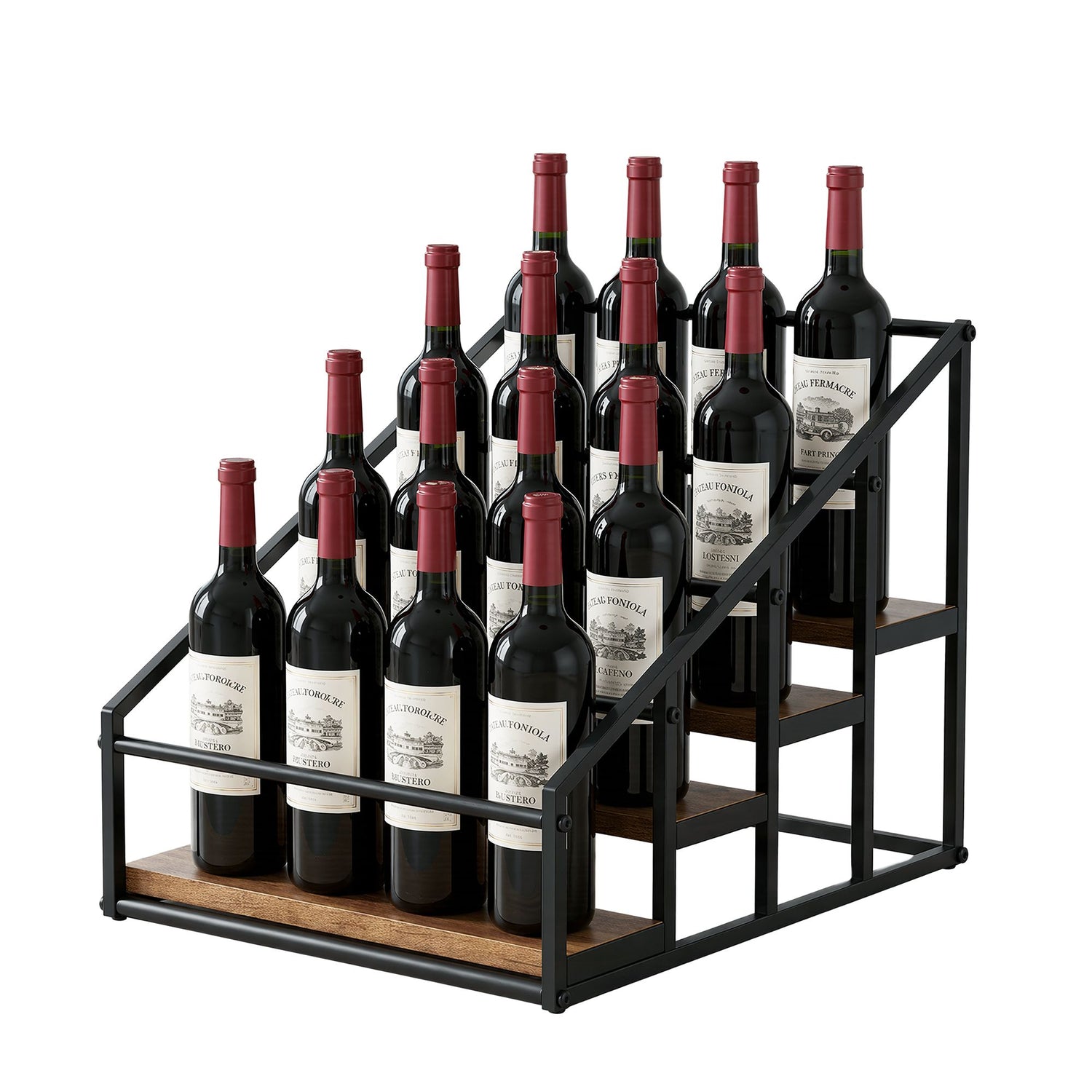 Artiss 4-Tier Wine Rack Tabletop Countertop Wine Bottle Holder 16 Bottles Freestanding Black &amp; Wood
