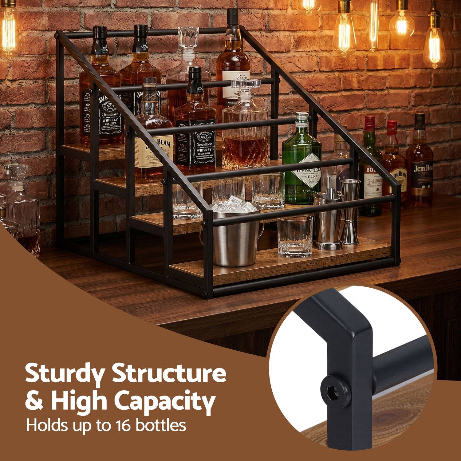 Artiss 4-Tier Wine Rack Tabletop Countertop Wine Bottle Holder 16 Bottles Freestanding Black &amp; Wood