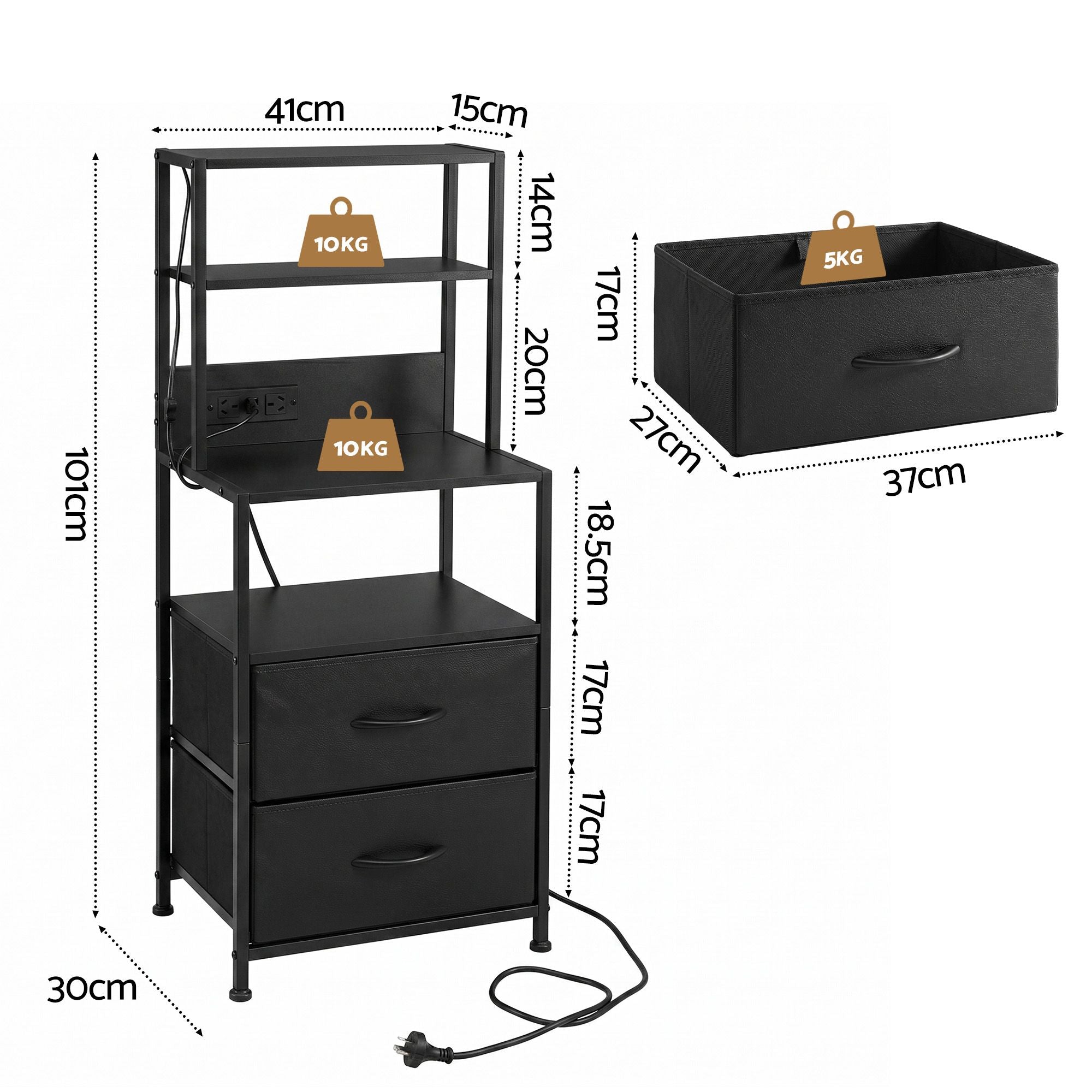 Artiss Bedside Table Tall Nightstand with Charging Station Drawers LED Black-Furniture > Bedroom > Bedside Tables-PEROZ Accessories