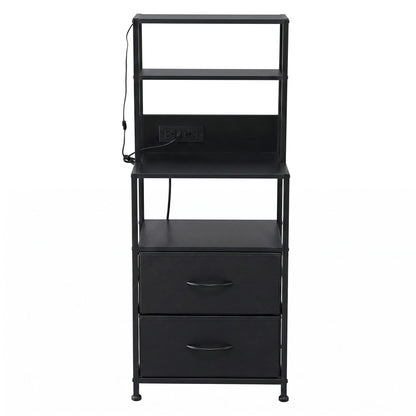Artiss Bedside Table Tall Nightstand with Charging Station Drawers LED Black-Furniture > Bedroom > Bedside Tables-PEROZ Accessories