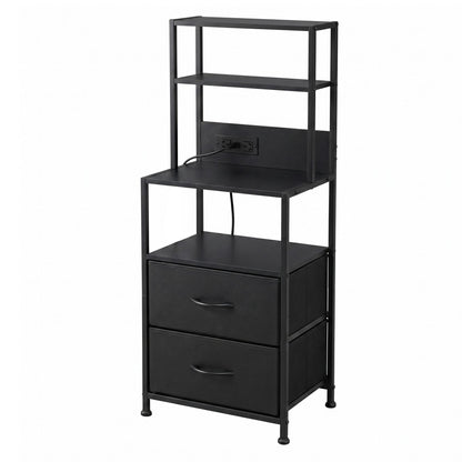 Artiss Bedside Table Tall Nightstand with Charging Station Drawers LED Black-Furniture > Bedroom > Bedside Tables-PEROZ Accessories