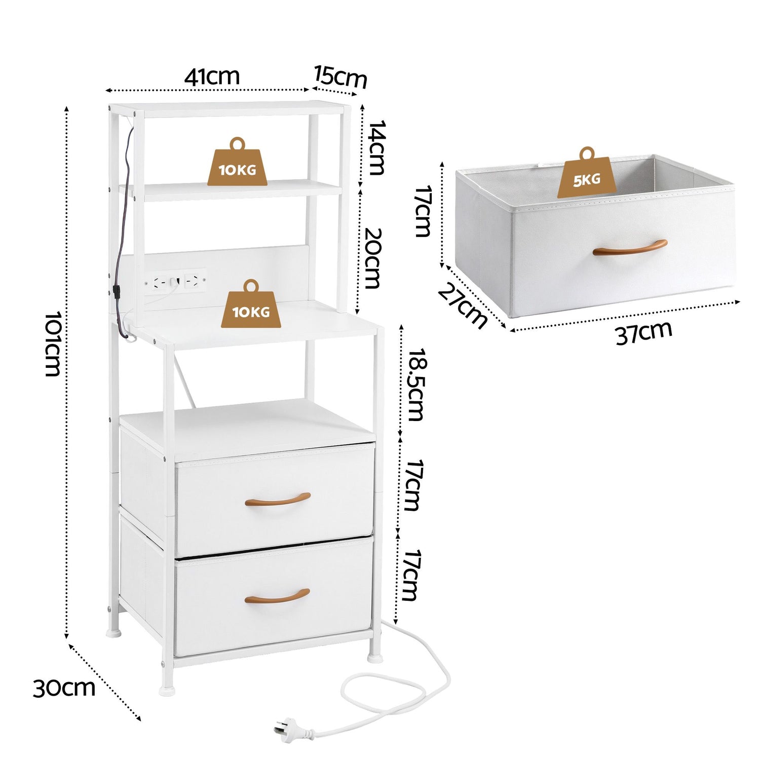 Artiss Bedside Table Tall Nightstand with Charging Station Drawers LED White-Furniture > Bedroom > Bedside Tables-PEROZ Accessories