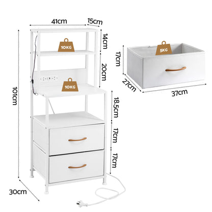 Artiss Bedside Table Tall Nightstand with Charging Station Drawers LED White-Furniture > Bedroom > Bedside Tables-PEROZ Accessories