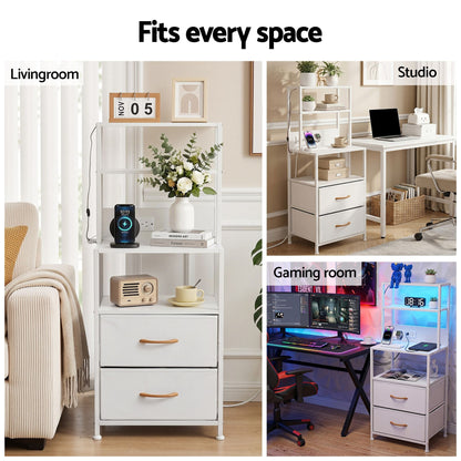 Artiss Bedside Table Tall Nightstand with Charging Station Drawers LED White-Furniture > Bedroom > Bedside Tables-PEROZ Accessories