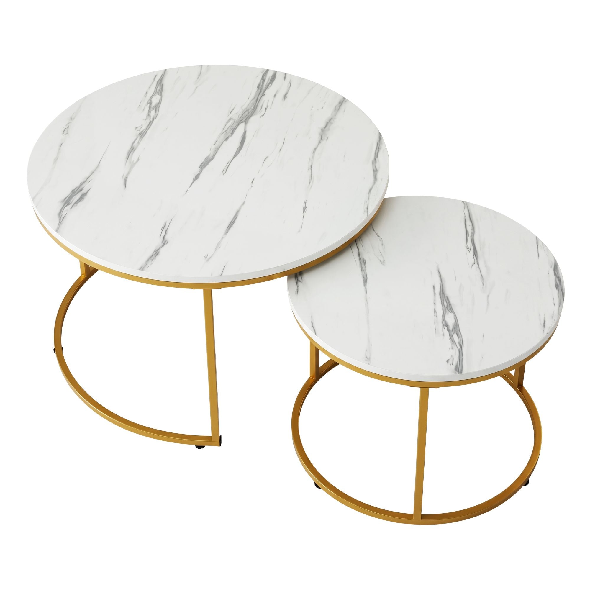 Artiss Nesting Coffee Table Set of 2 Round Marble Effect 70/50cm White &amp; Gold