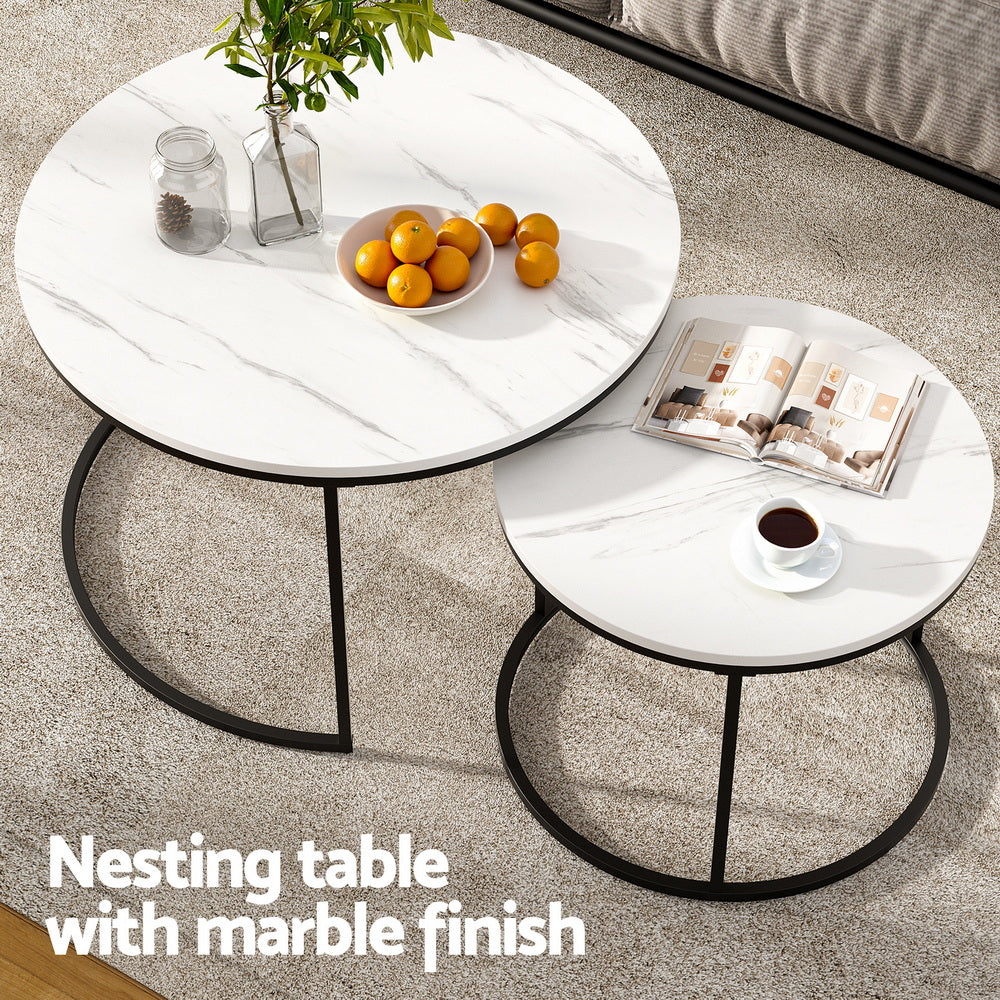 Artiss Nesting Coffee Table Set of 2 Marble Effect-Furniture &gt; Living Room &gt; Coffee Tables-PEROZ Accessories