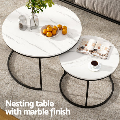 Artiss Nesting Coffee Table Set of 2 Marble Effect-Furniture &gt; Living Room &gt; Coffee Tables-PEROZ Accessories